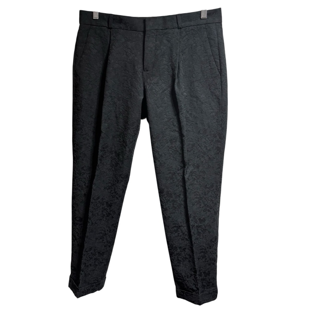 Banana Republic Avery Ankle Pants Womens 6 Petite Black Floral Jacquard #378 - Picture 1 of 11